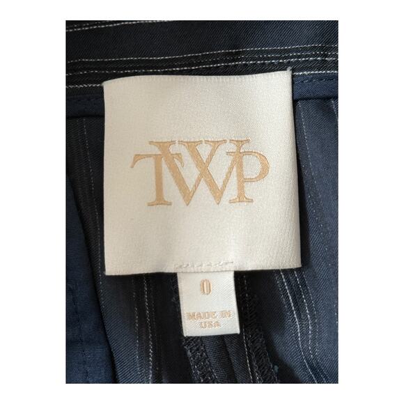 TWP Pants striped pleated wide leg navy blue size 0 - Picture 3 of 6